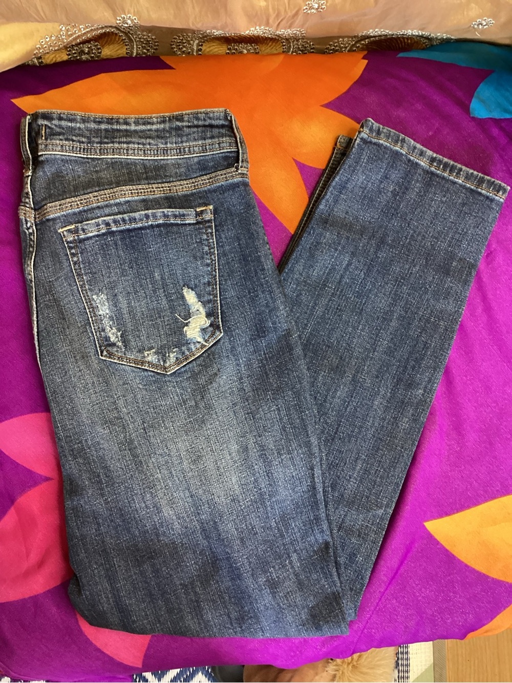 eunina Dark Blue Skinny Jeans with Faded & Distressed Detail 2XL